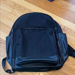 BEIS Black Minimalist Backpack with Faux Leather Trim